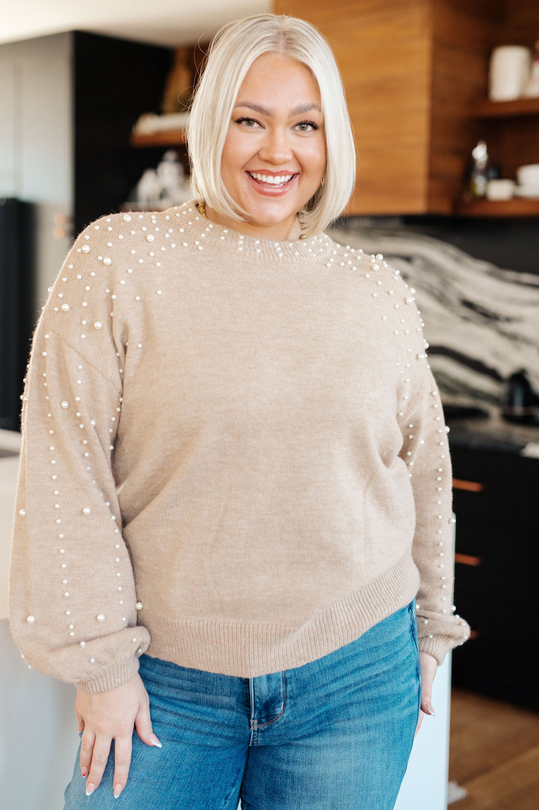 String Me Along Pearl Accent Sweater